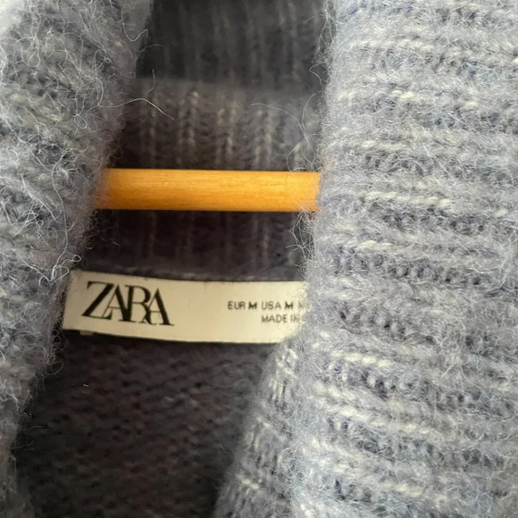 Zara Oversized Knit Turtleneck Sweater Jumper Dusty Blue Size Medium - Picture 7 of 8